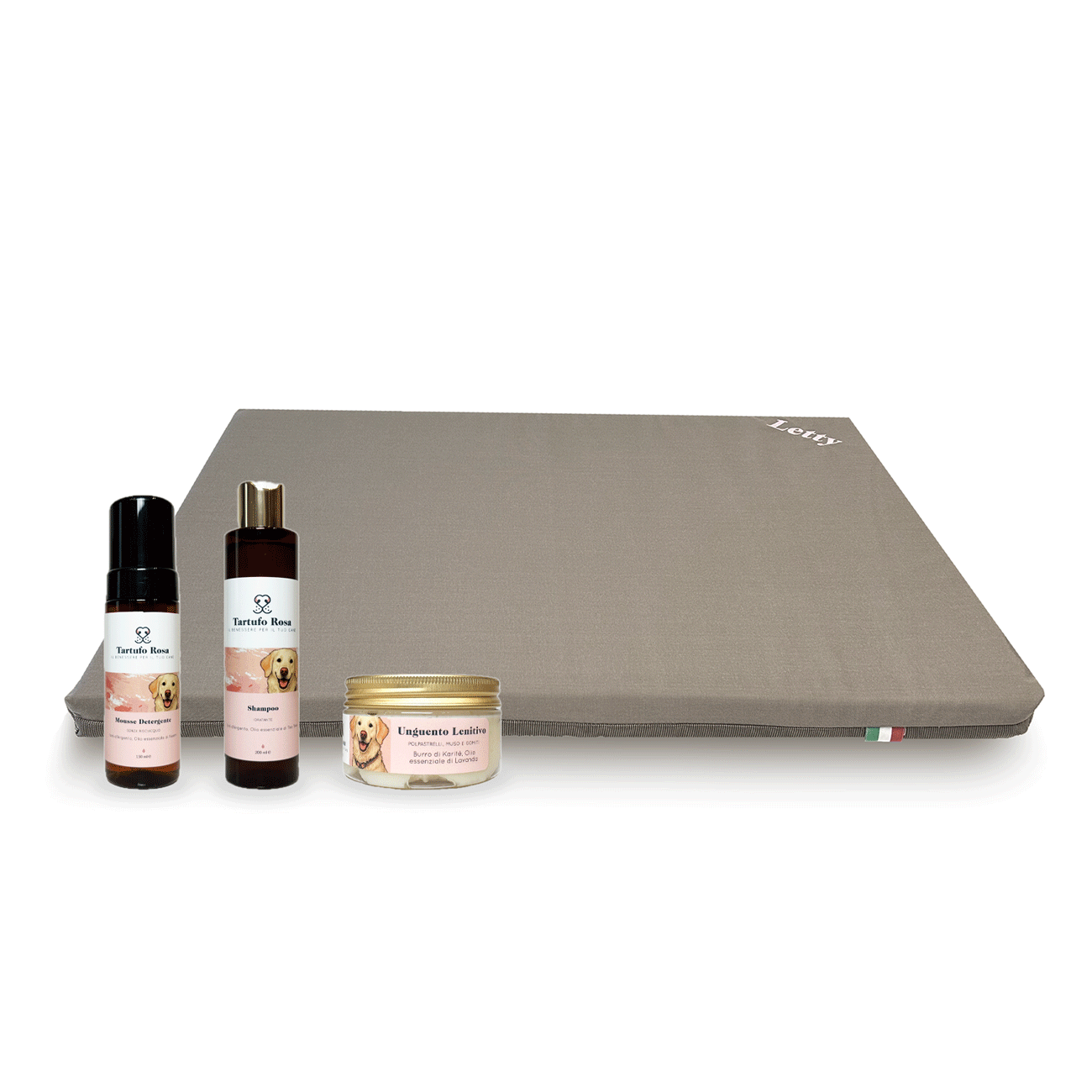 cuccia per cani di alta qualità con prodotti per il lavaggio del cane