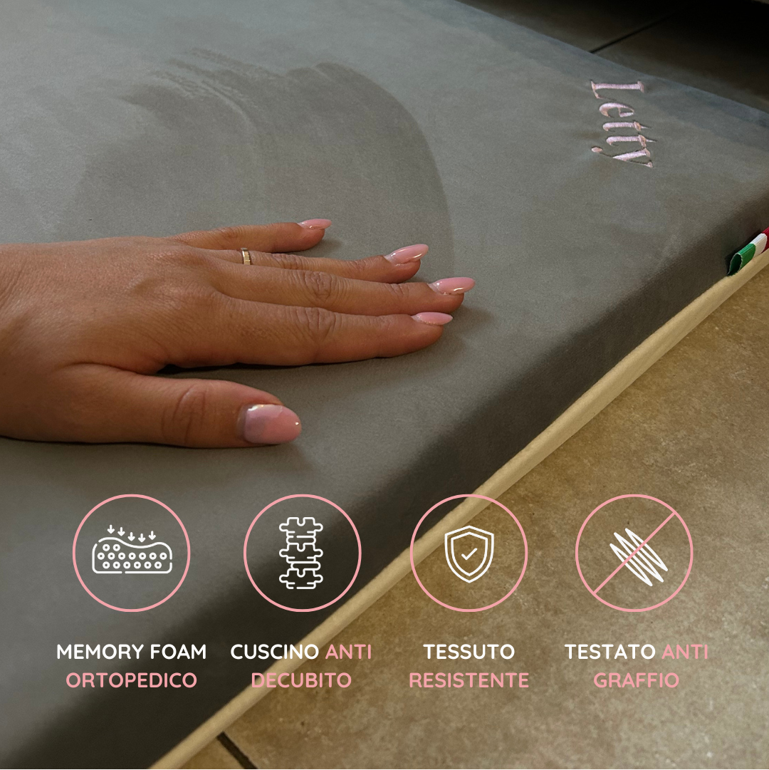 cuccia per cani con tessuto in velluto e imbottitura in memory foam anti decubito