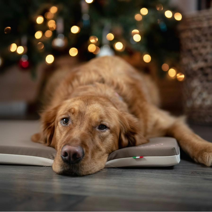 cane grande che si riposa sulla comoda cuccia in memory foam anti decubito