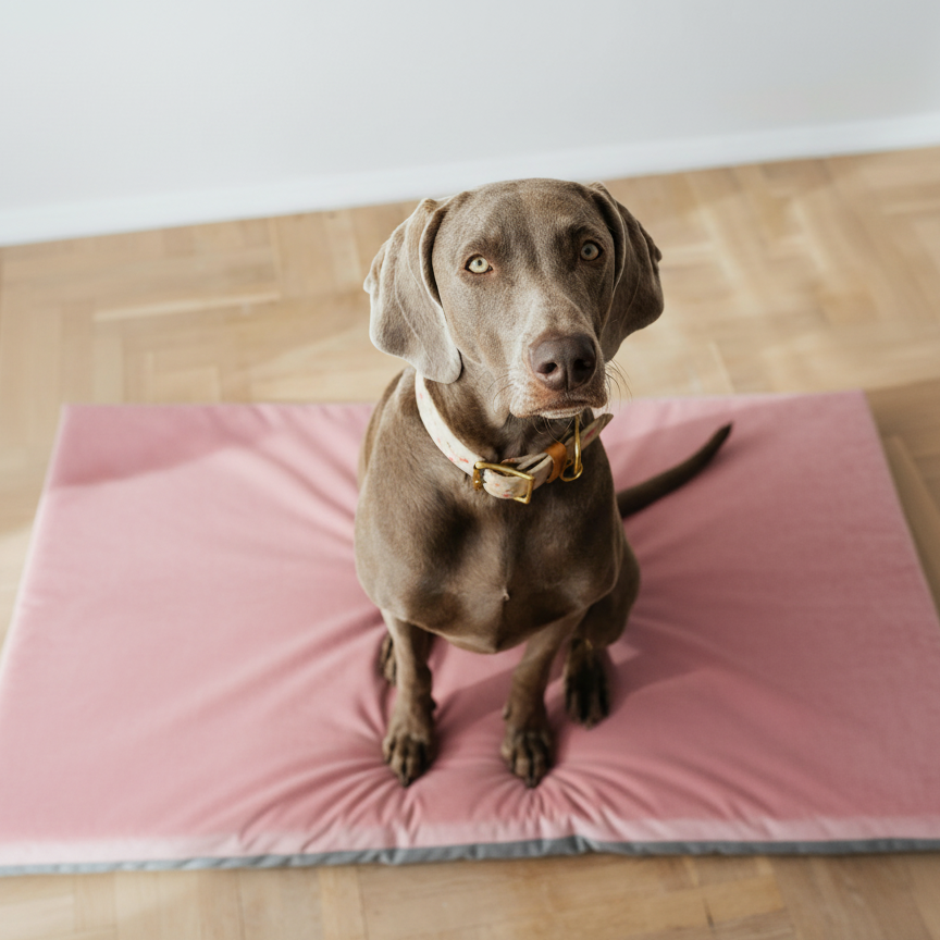 cane seduto sul morbido e caldo cuscino in memory foam con tessuto in velluto