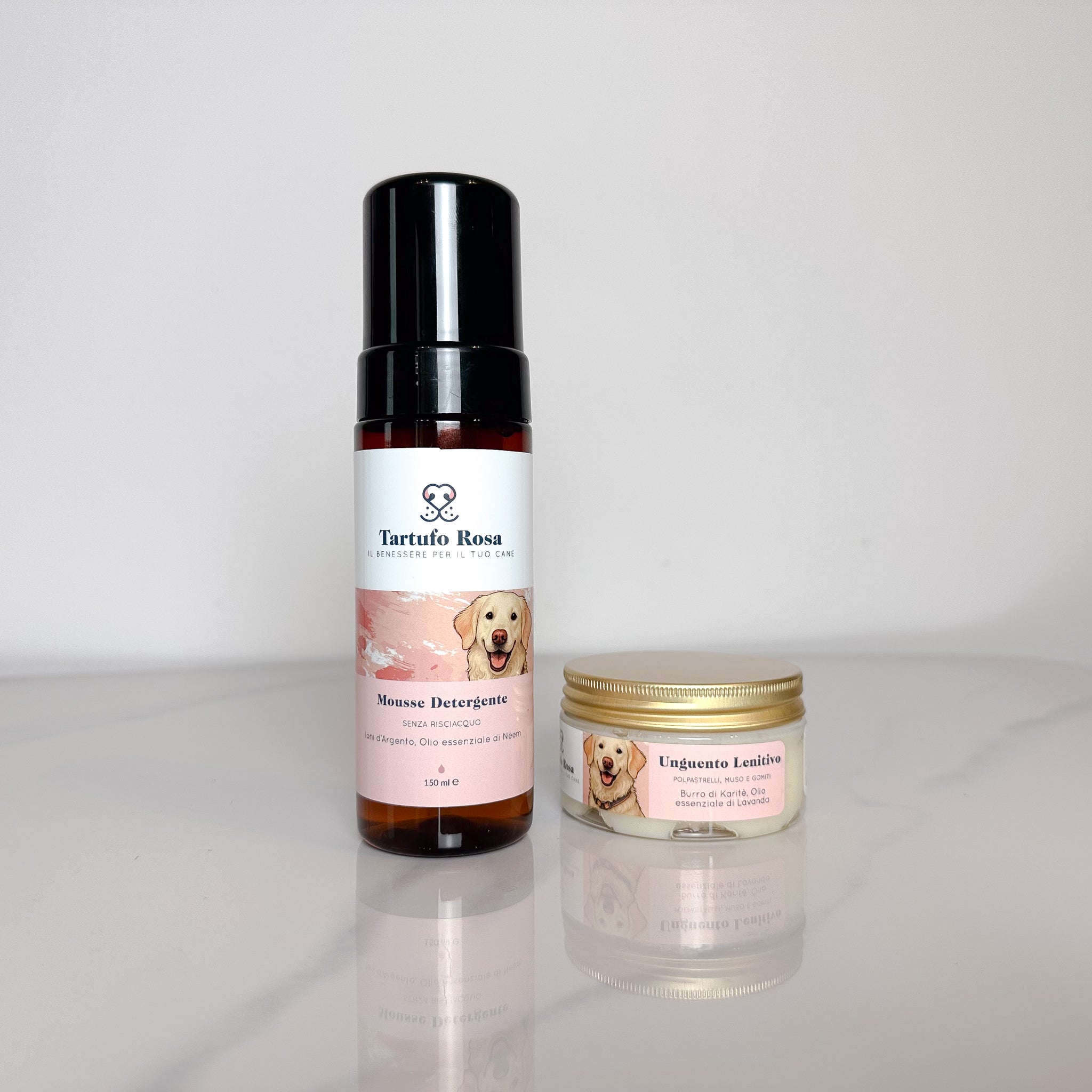Kit Coccole Quotidiane – Mousse Detergente + Unguento Naturale per Cani