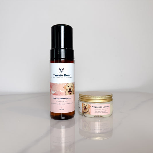 Kit Coccole Quotidiane – Mousse Detergente + Unguento Naturale per Cani