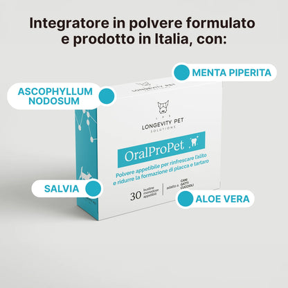 OralProPet con Ascophyllum nodosum, menta piperita, salvia e aloe vera