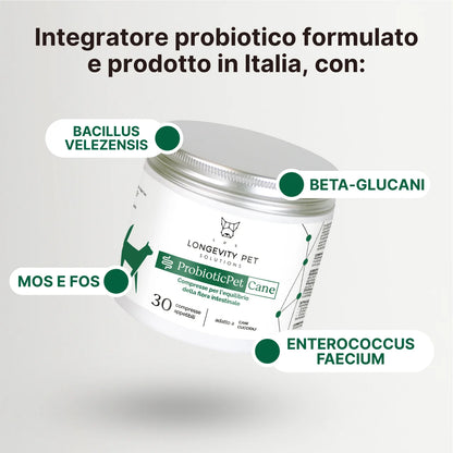 ProbioticPet Cane con Bacillus velezensis, Enterococcus faecium, MOS FOS e beta-glucani